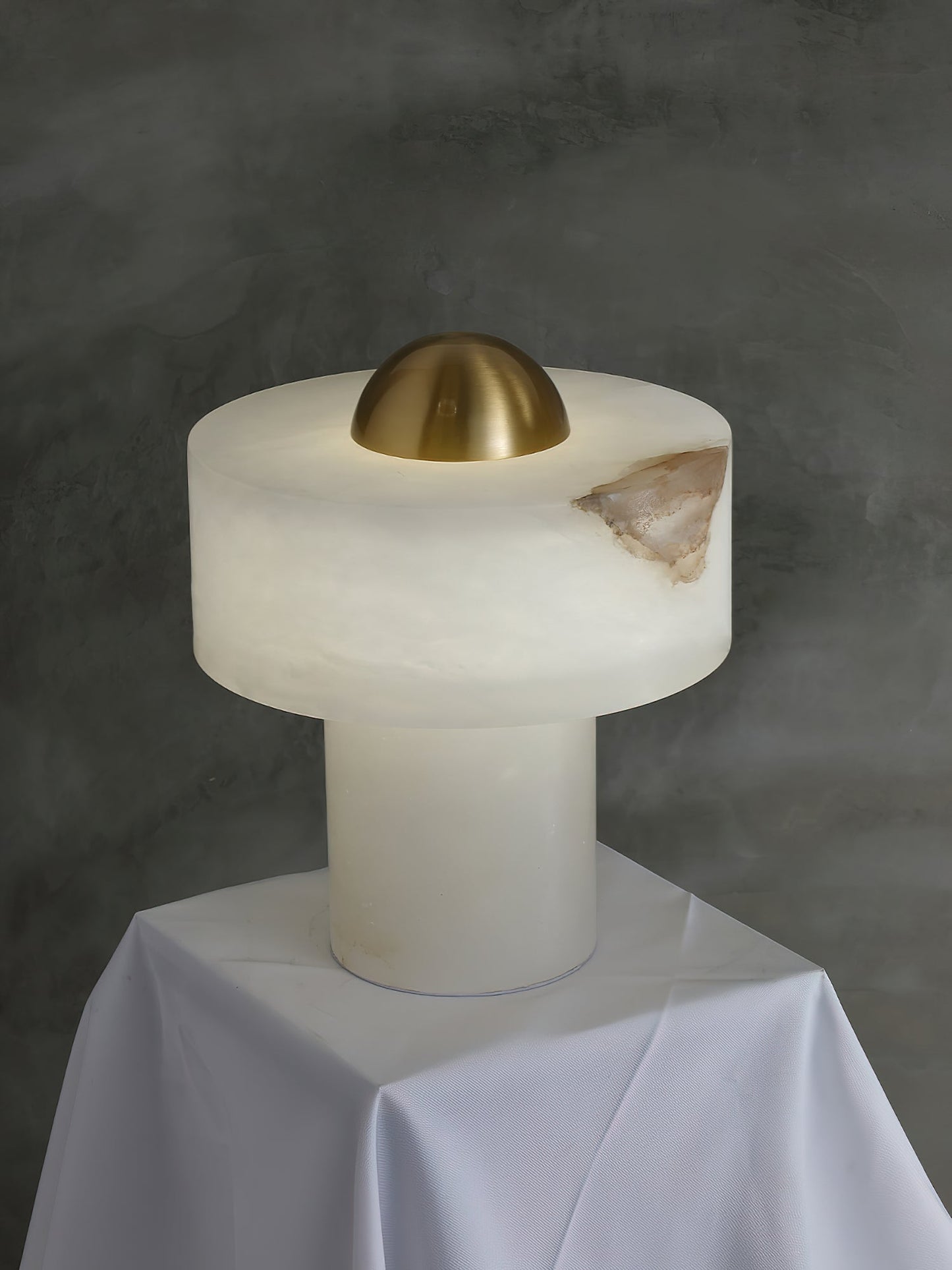 Stone Alabaster Table Light - Solid Alabaster & Brass Accent Lamp | Modern Translucent Stone Desk Light