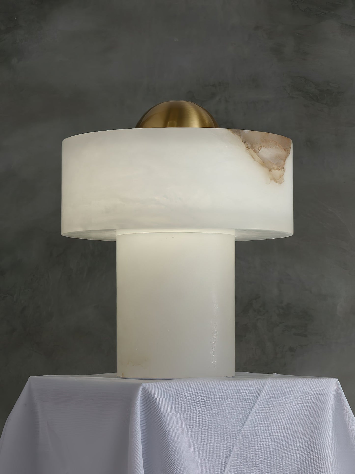 Stone Alabaster Table Light - Solid Alabaster & Brass Accent Lamp | Modern Translucent Stone Desk Light