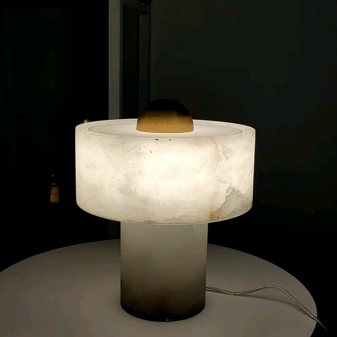 Stone Alabaster Table Light - Solid Alabaster & Brass Accent Lamp | Modern Translucent Stone Desk Light