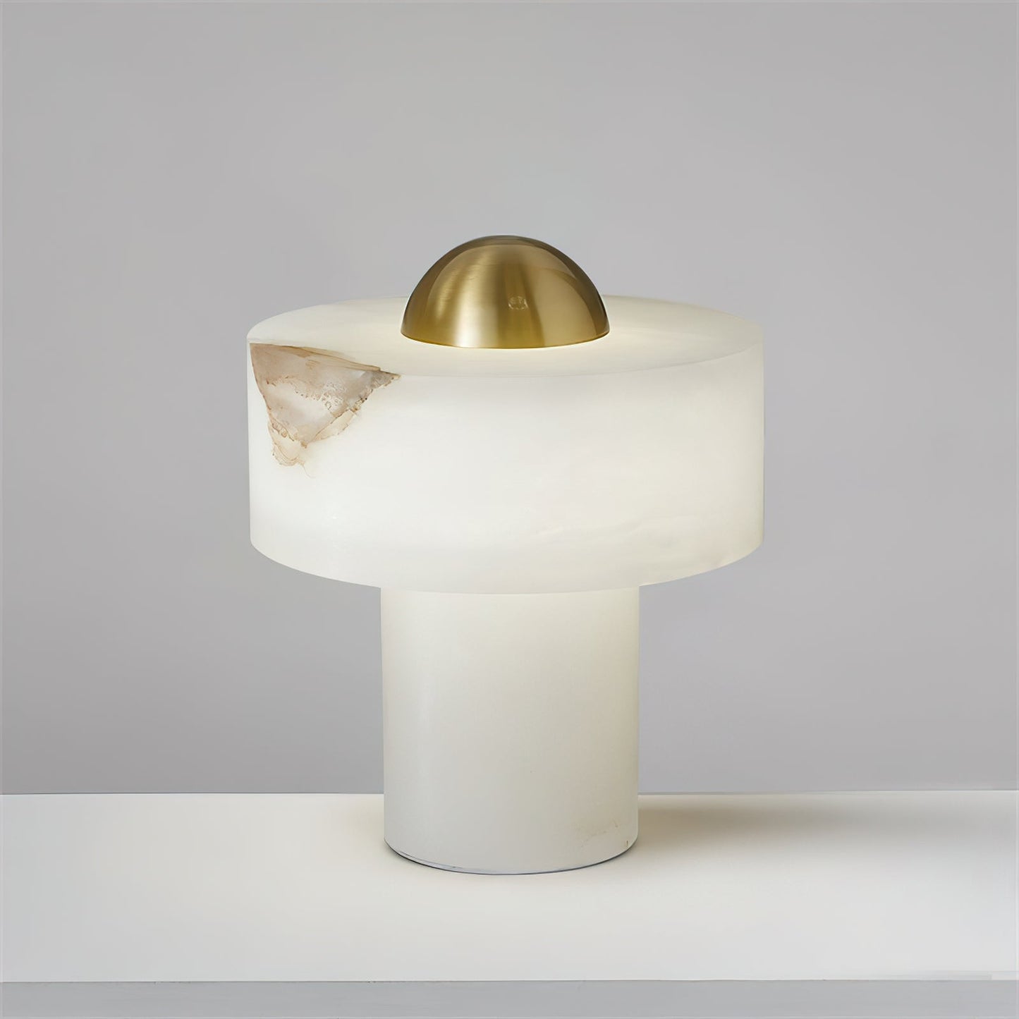 Stone Alabaster Table Light - Solid Alabaster & Brass Accent Lamp | Modern Translucent Stone Desk Light