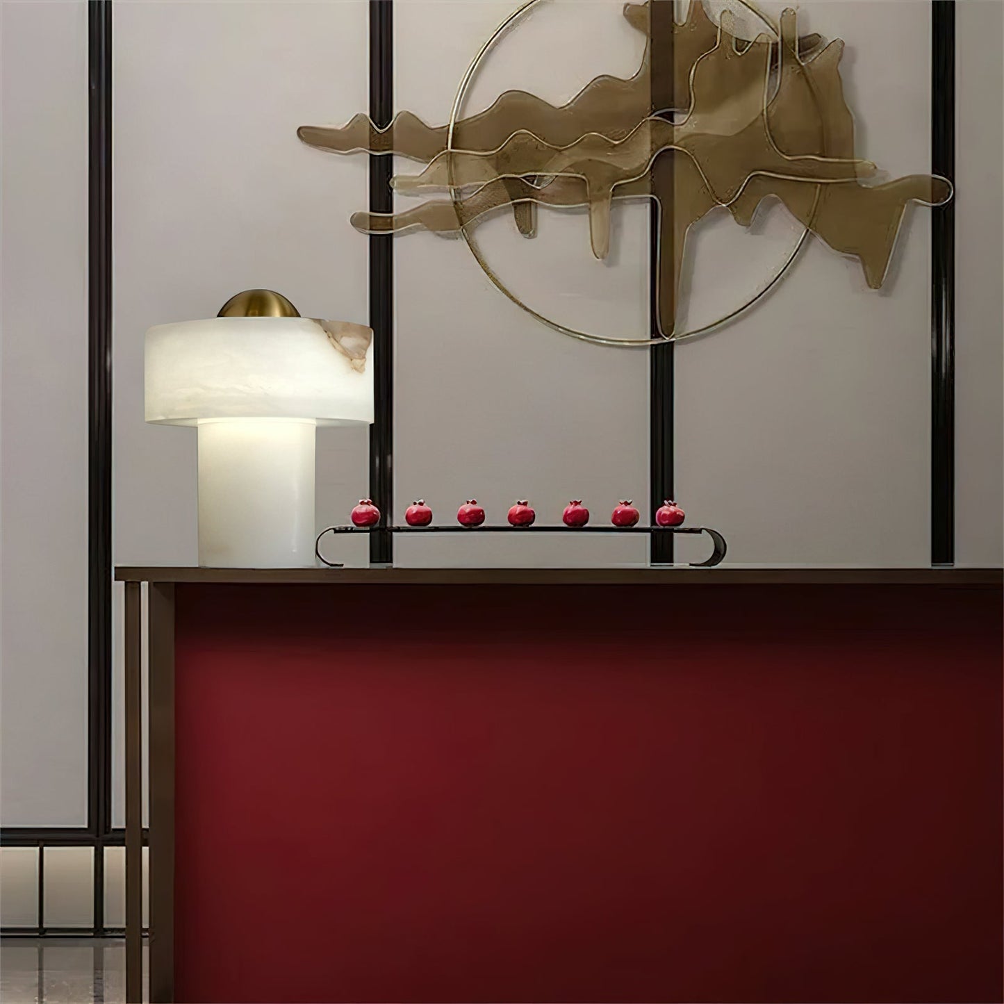 Stone Alabaster Table Light - Solid Alabaster & Brass Accent Lamp | Modern Translucent Stone Desk Light