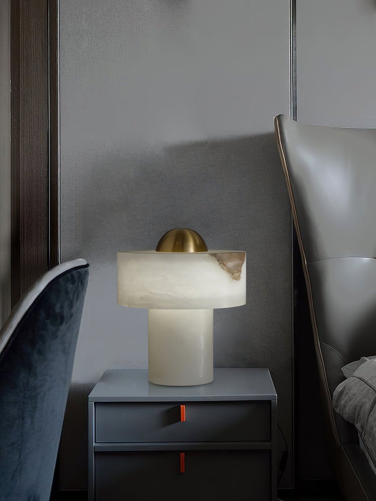 Stone Alabaster Table Light - Solid Alabaster & Brass Accent Lamp | Modern Translucent Stone Desk Light