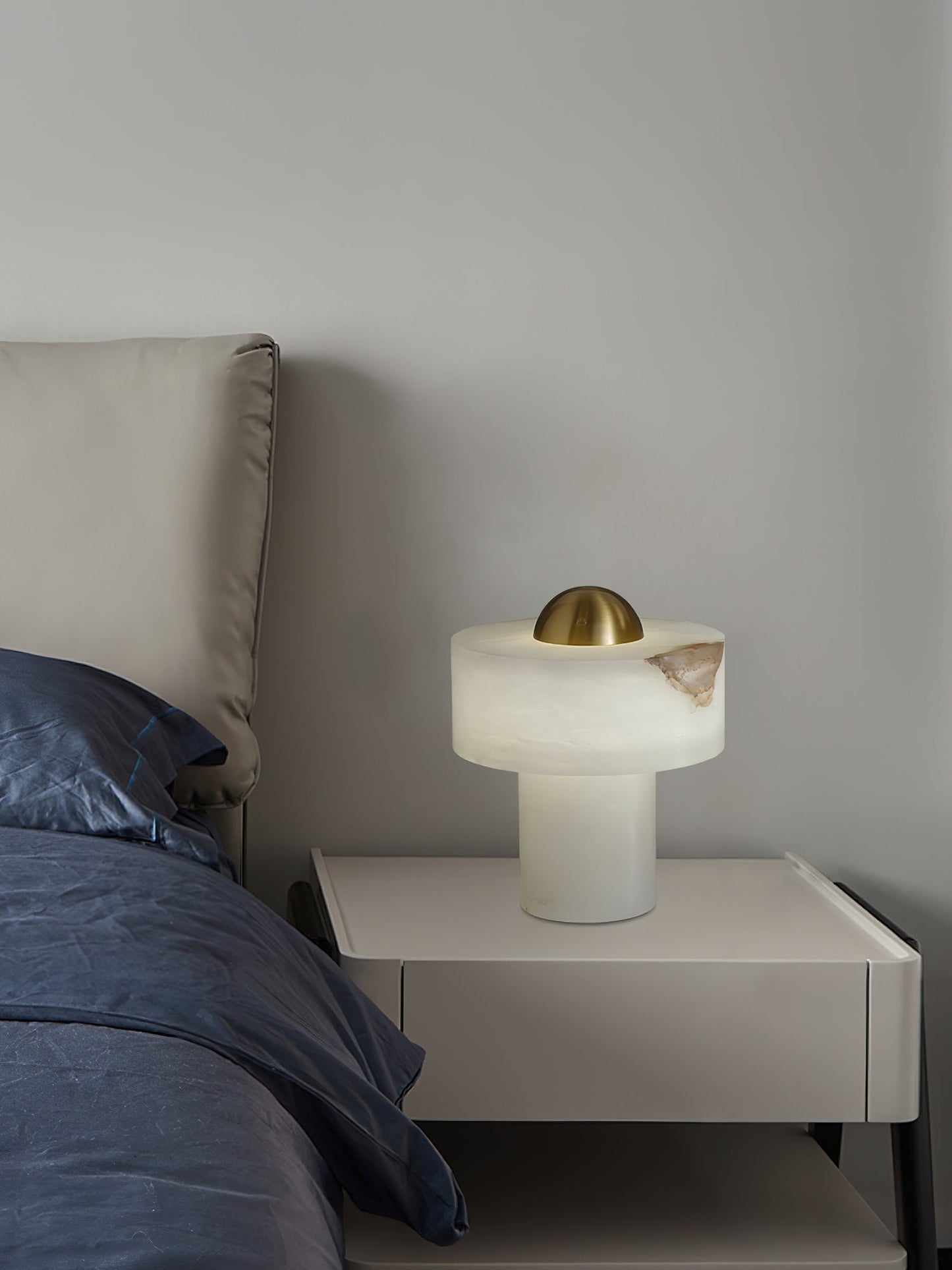 Stone Alabaster Table Light - Solid Alabaster & Brass Accent Lamp | Modern Translucent Stone Desk Light