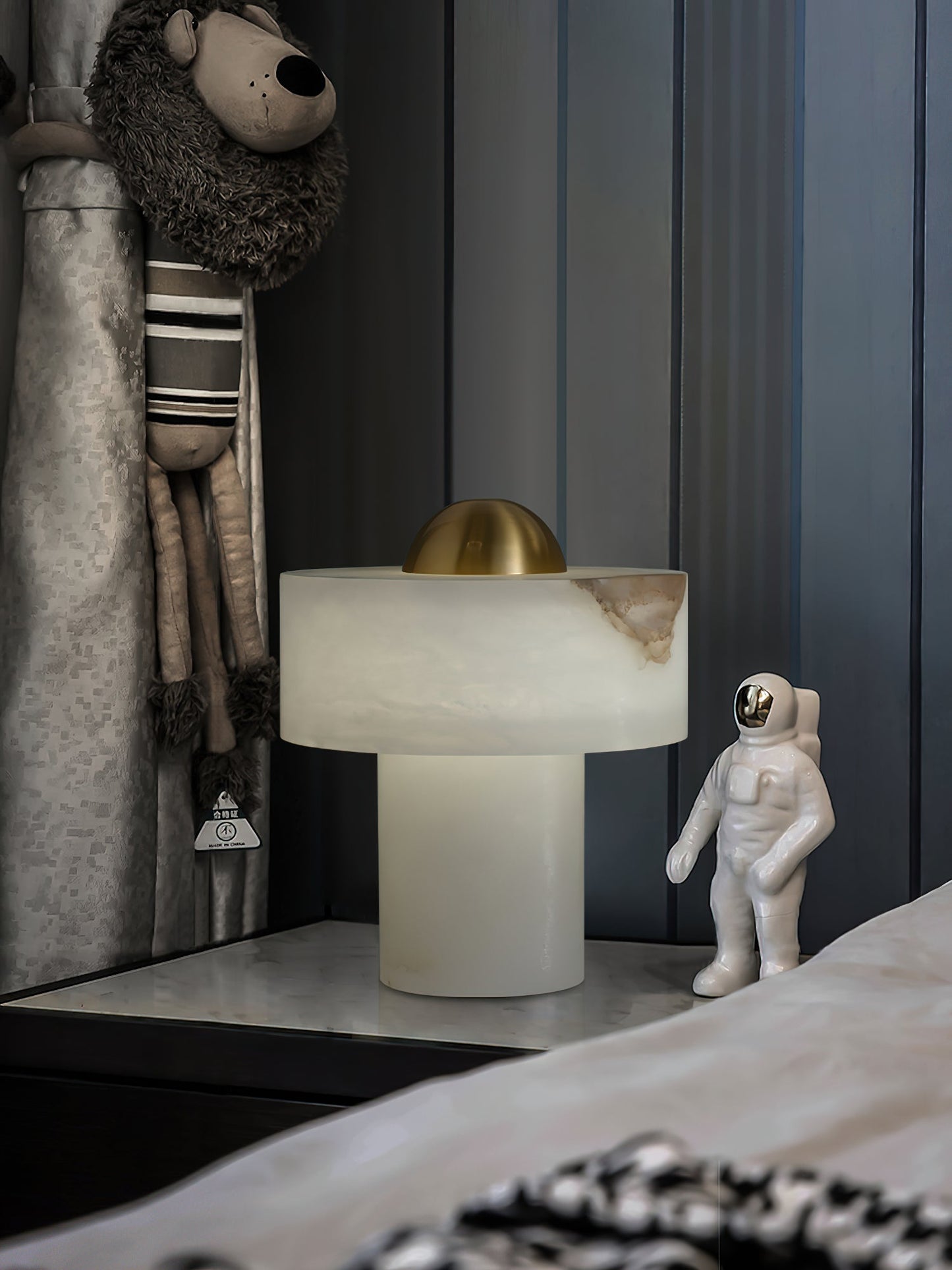 Stone Alabaster Table Light - Solid Alabaster & Brass Accent Lamp | Modern Translucent Stone Desk Light