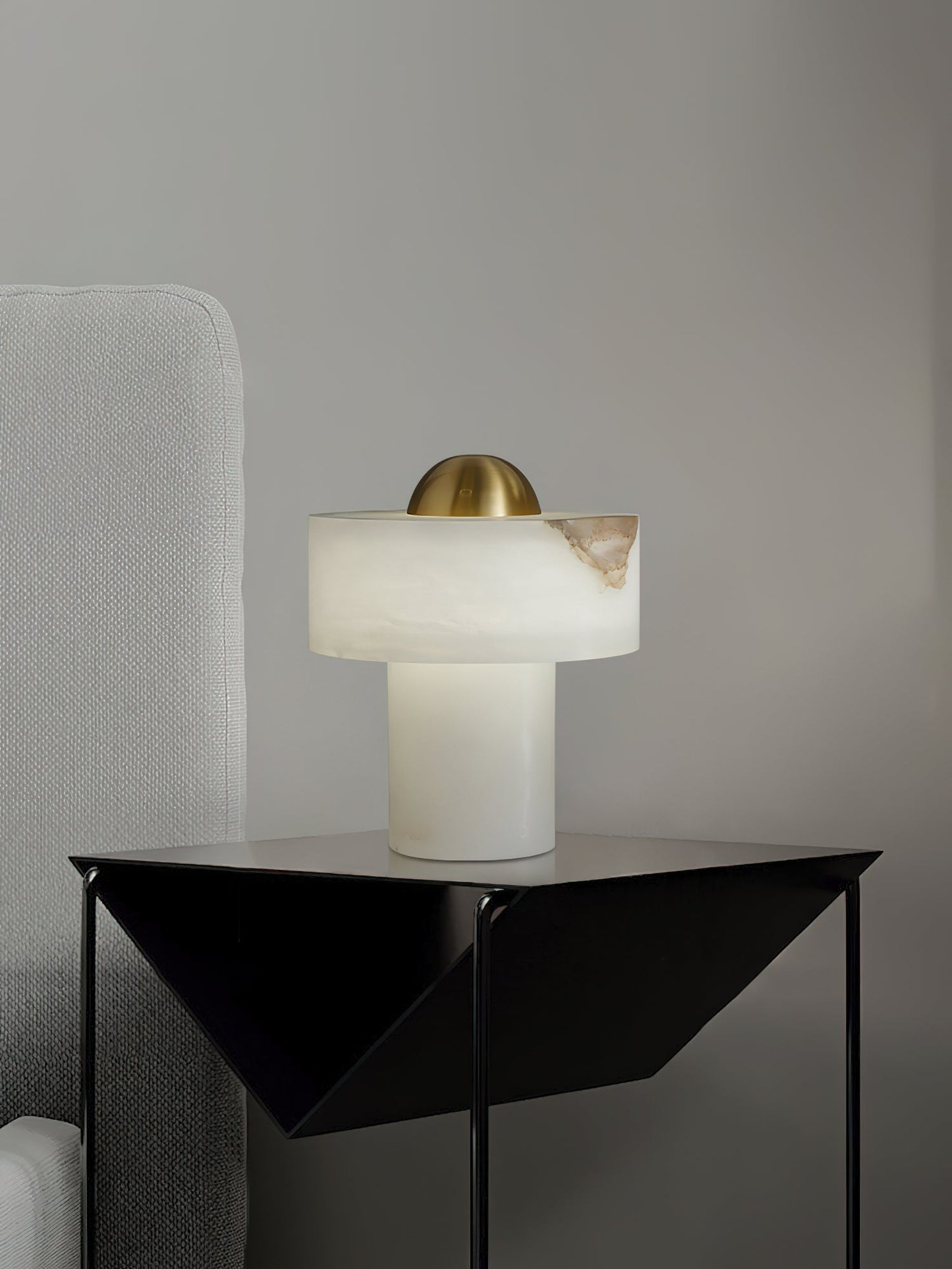 Stone Alabaster Table Light - Solid Alabaster & Brass Accent Lamp | Modern Translucent Stone Desk Light