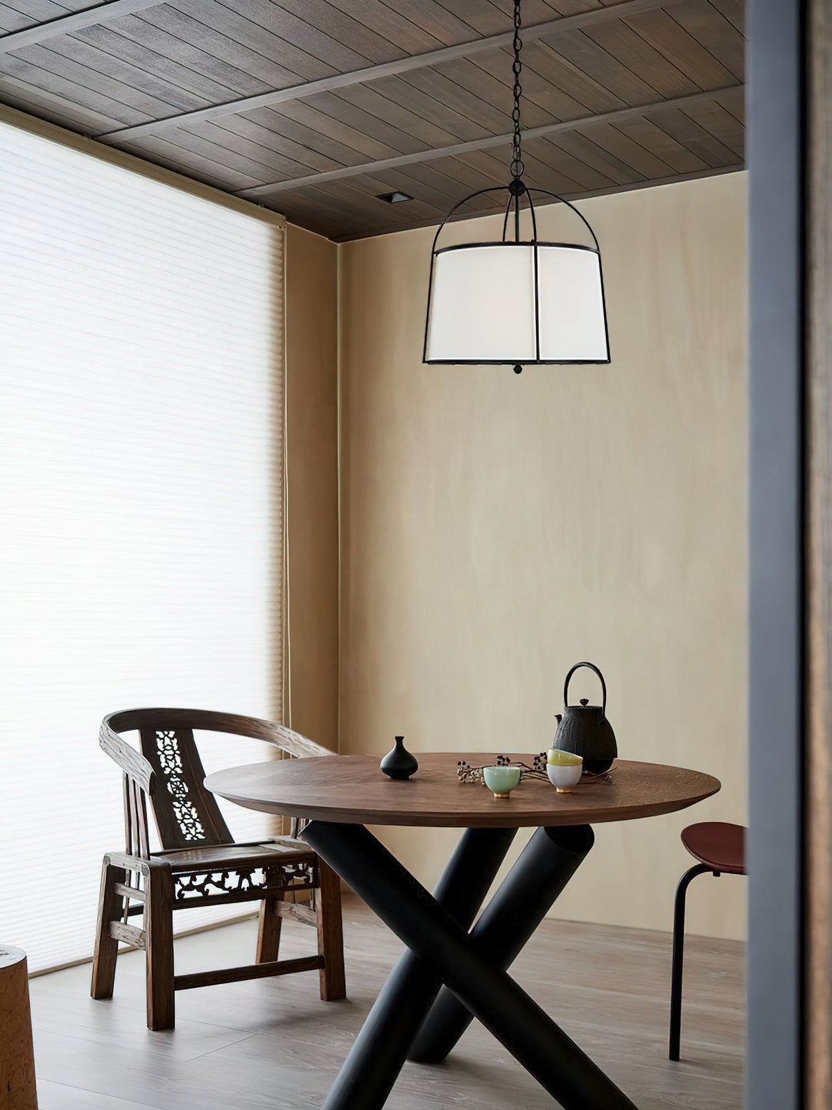 Callaway Pendant Lamp – Slender Iron Frame & Linen Shade Pendant Light