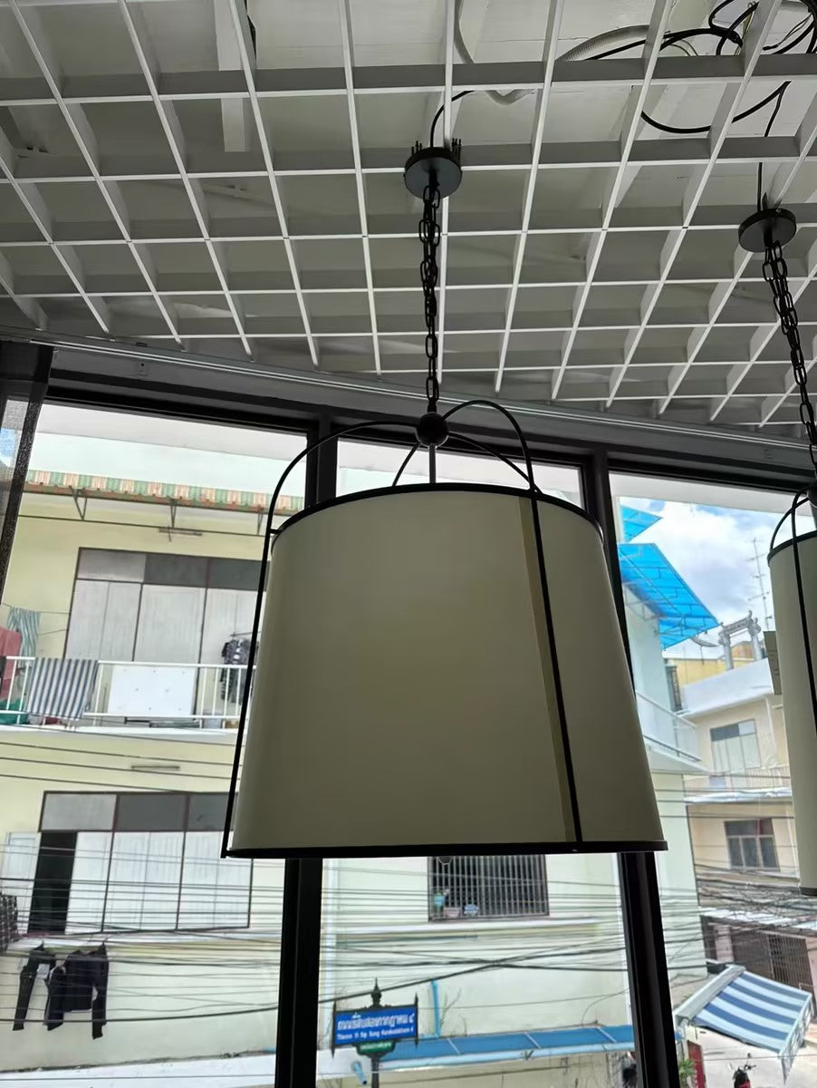 Callaway Pendant Lamp – Slender Iron Frame & Linen Shade Pendant Light