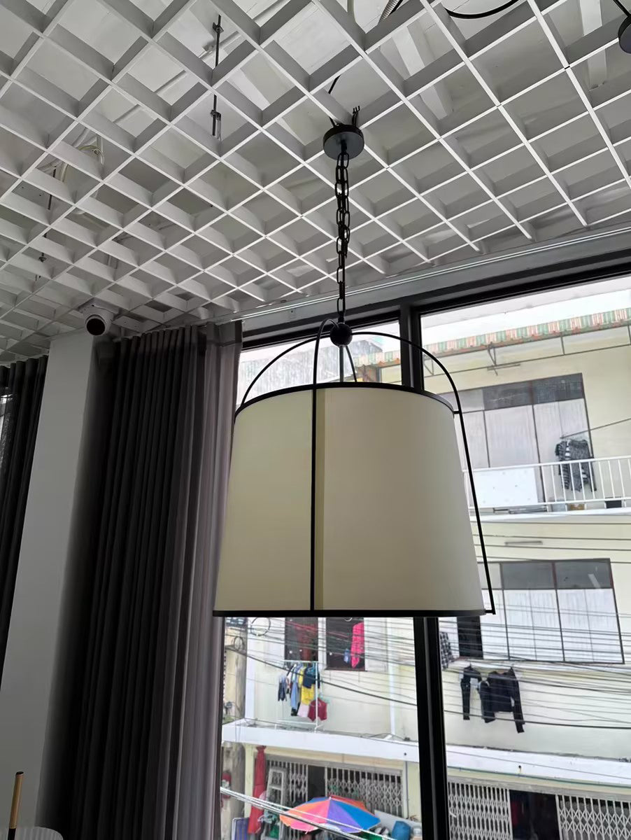 Callaway Pendant Lamp – Slender Iron Frame & Linen Shade Pendant Light