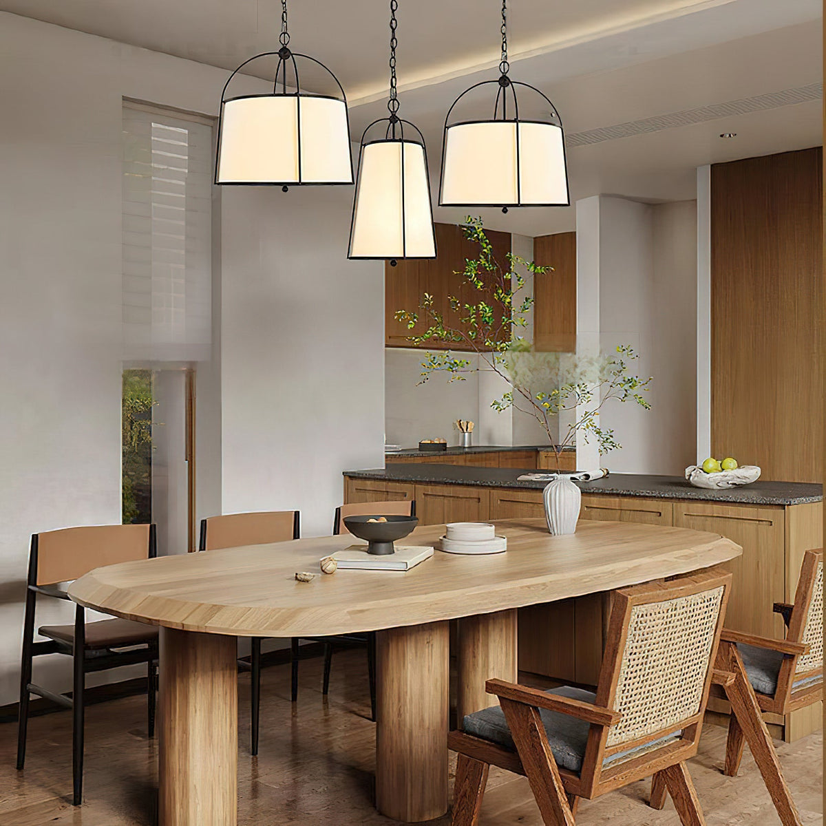 Callaway Pendant Lamp – Slender Iron Frame & Linen Shade Pendant Light