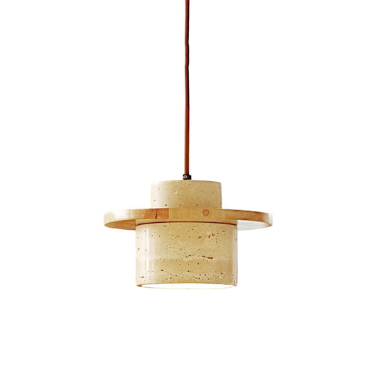 Stonova Duo Pendant Lamp - Natural Travertine Stone & Warm Wood Pendant Light | Modern Organic Hanging Accent Light