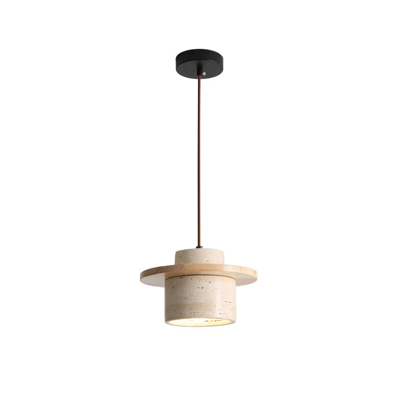 Stonova Duo Pendant Lamp - Natural Travertine Stone & Warm Wood Pendant Light | Modern Organic Hanging Accent Light
