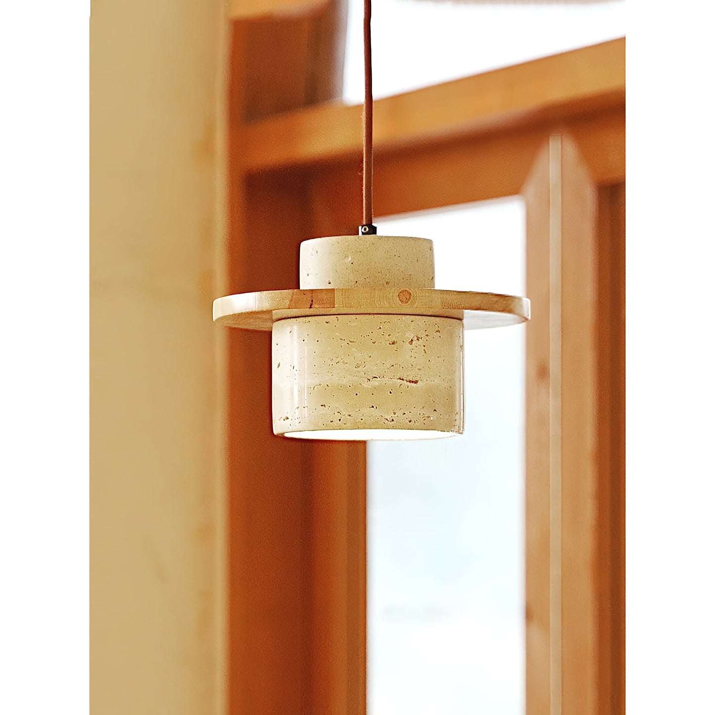 Stonova Duo Pendant Lamp - Natural Travertine Stone & Warm Wood Pendant Light | Modern Organic Hanging Accent Light