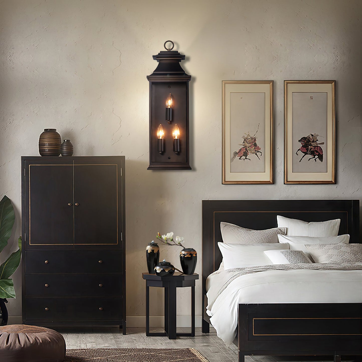 Strathmore Wall Lamp - Georgian Matte Black Fretwork Outdoor Wall Sconce | Pagoda Metal Lantern Light
