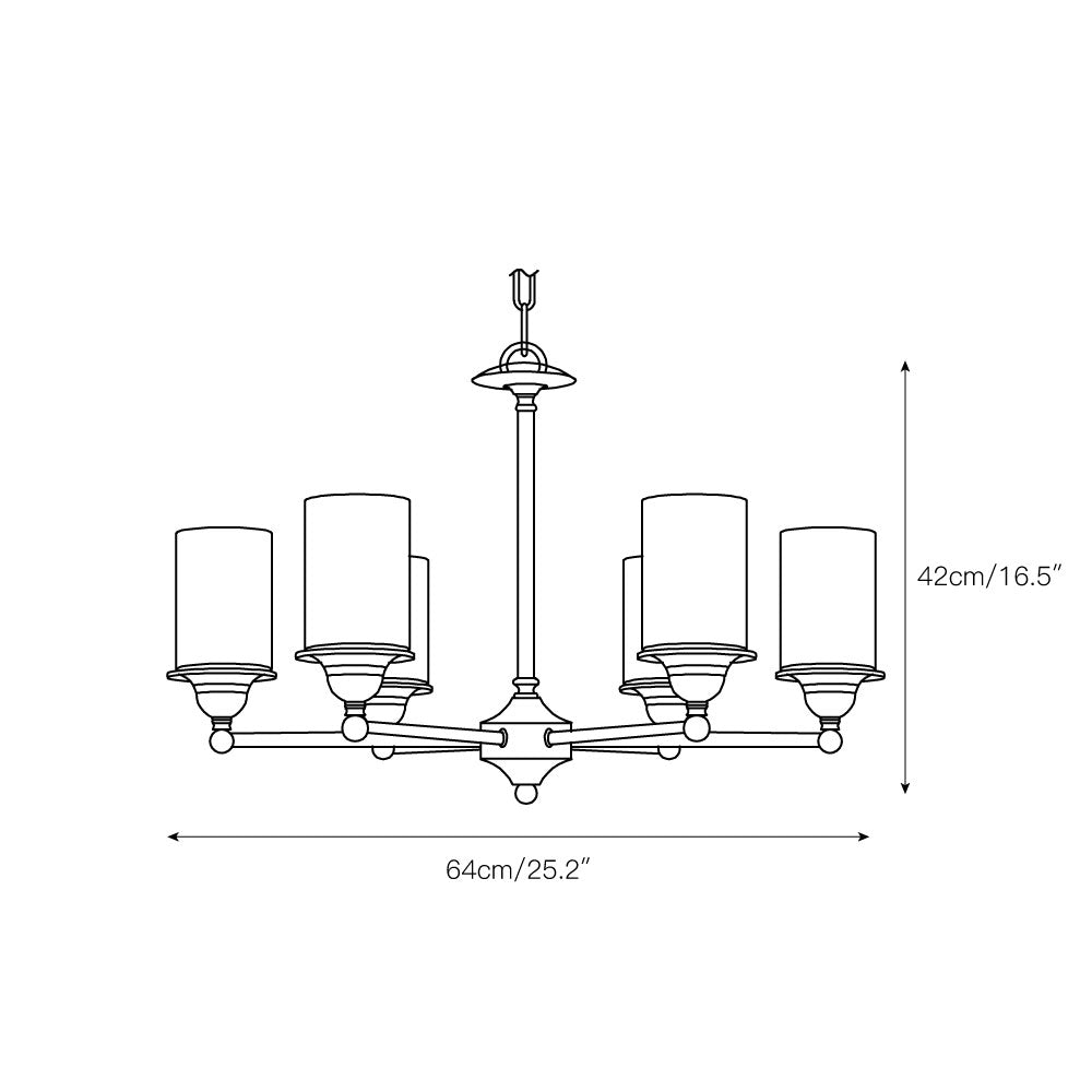 Stratton Chandelier - Satin Brass & White Glass Cylinder Pendant | Modernist Architecture Multi-Light Chandelier