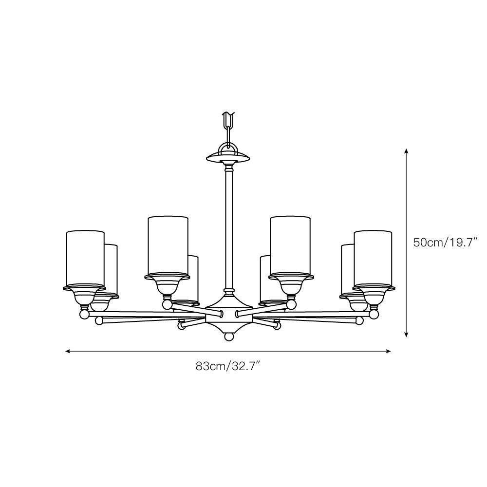 Stratton Chandelier - Satin Brass & White Glass Cylinder Pendant | Modernist Architecture Multi-Light Chandelier