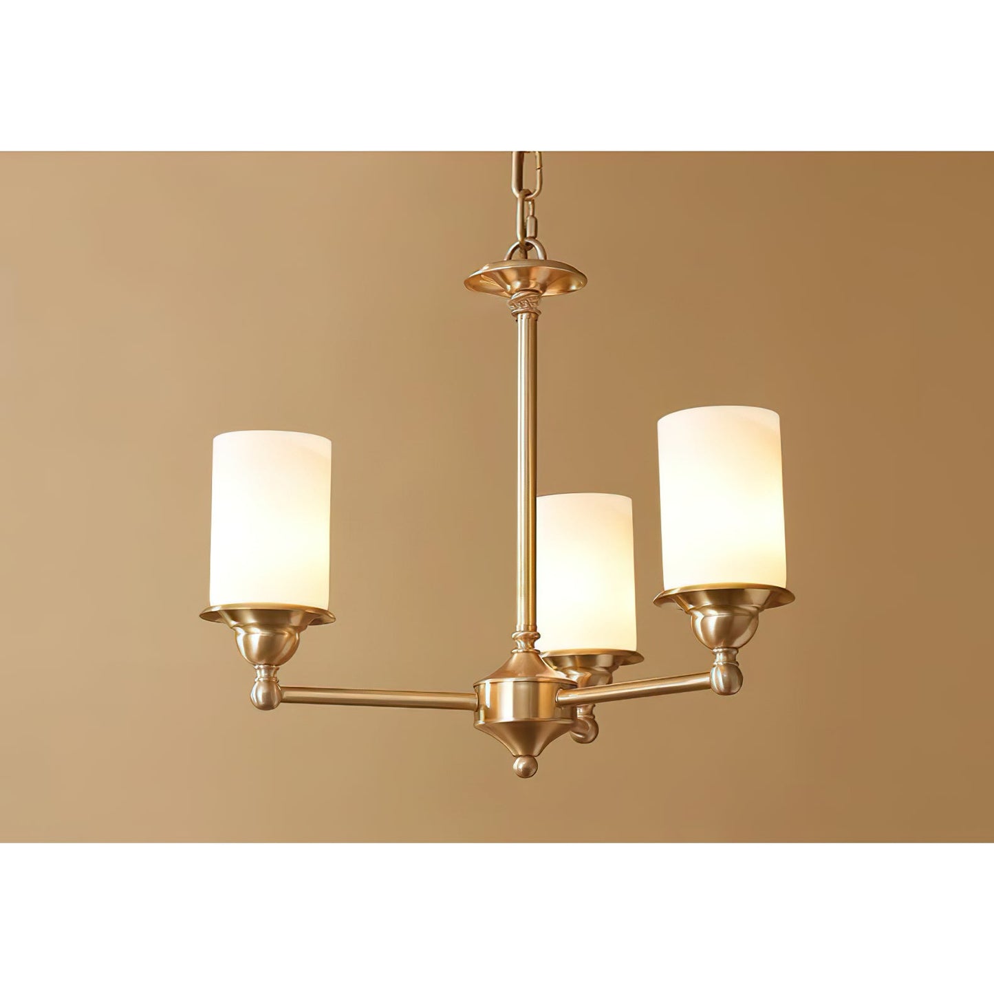 Stratton Chandelier - Satin Brass & White Glass Cylinder Pendant | Modernist Architecture Multi-Light Chandelier