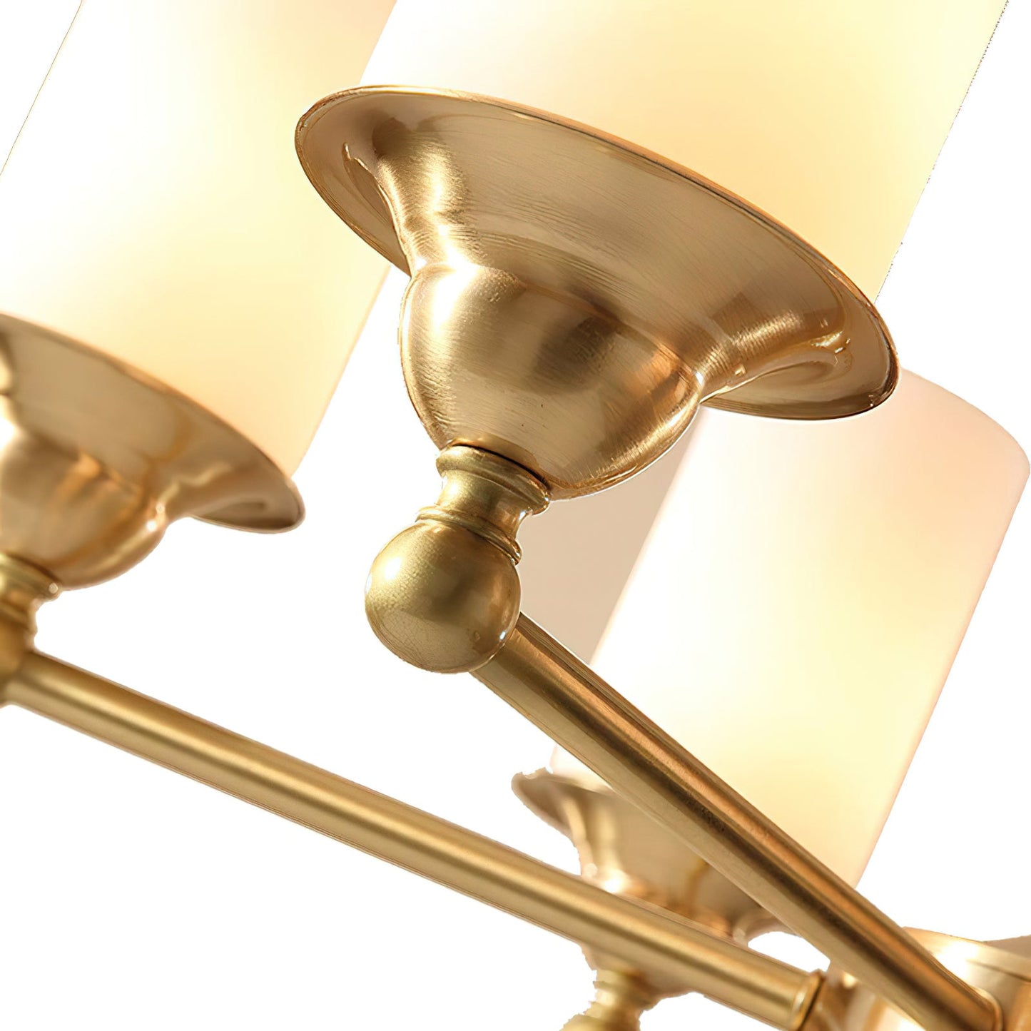 Stratton Chandelier - Satin Brass & White Glass Cylinder Pendant | Modernist Architecture Multi-Light Chandelier