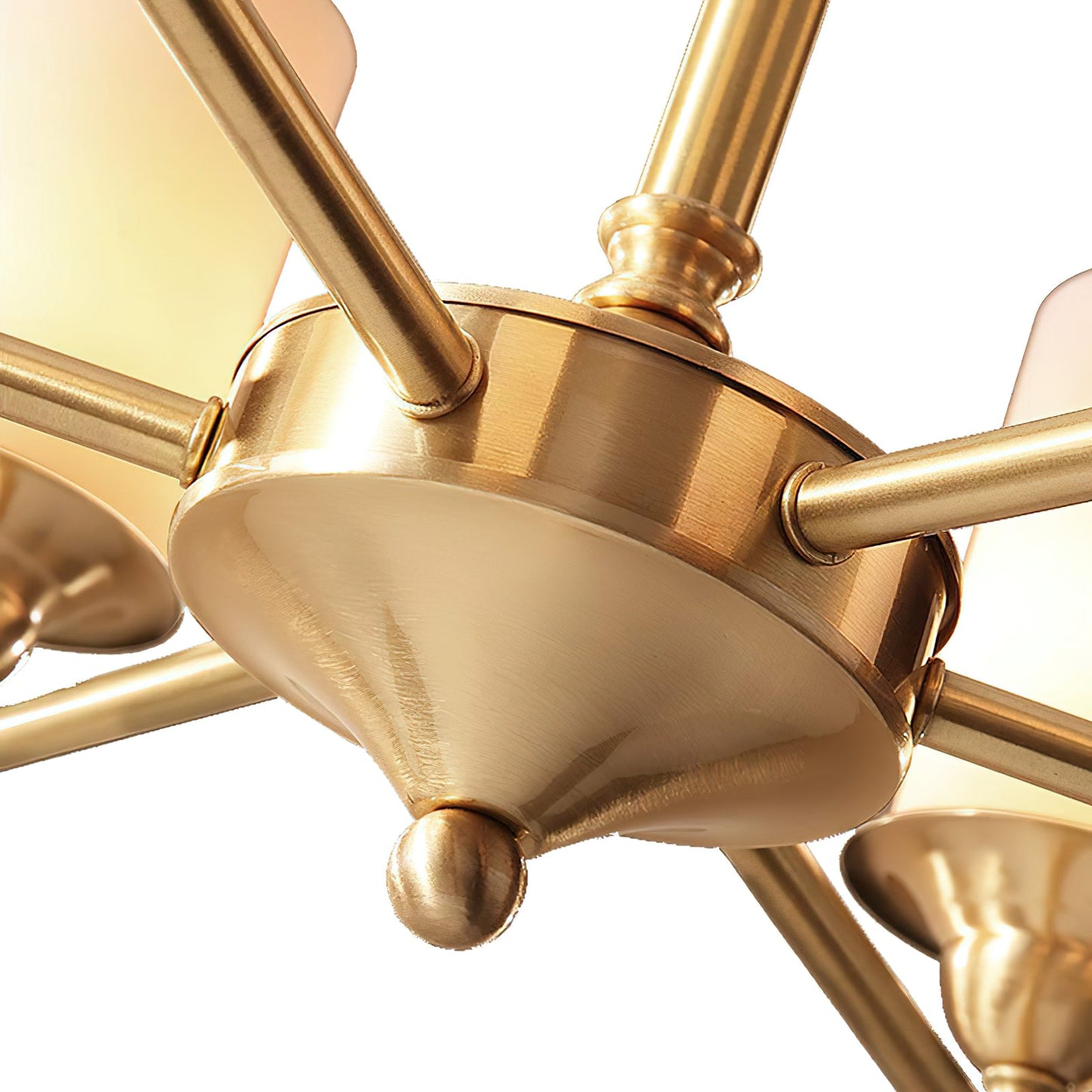 Stratton Chandelier - Satin Brass & White Glass Cylinder Pendant | Modernist Architecture Multi-Light Chandelier