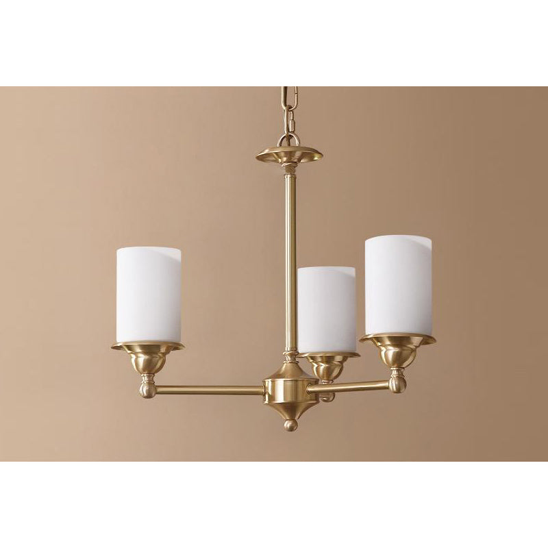 Stratton Chandelier - Satin Brass & White Glass Cylinder Pendant | Modernist Architecture Multi-Light Chandelier