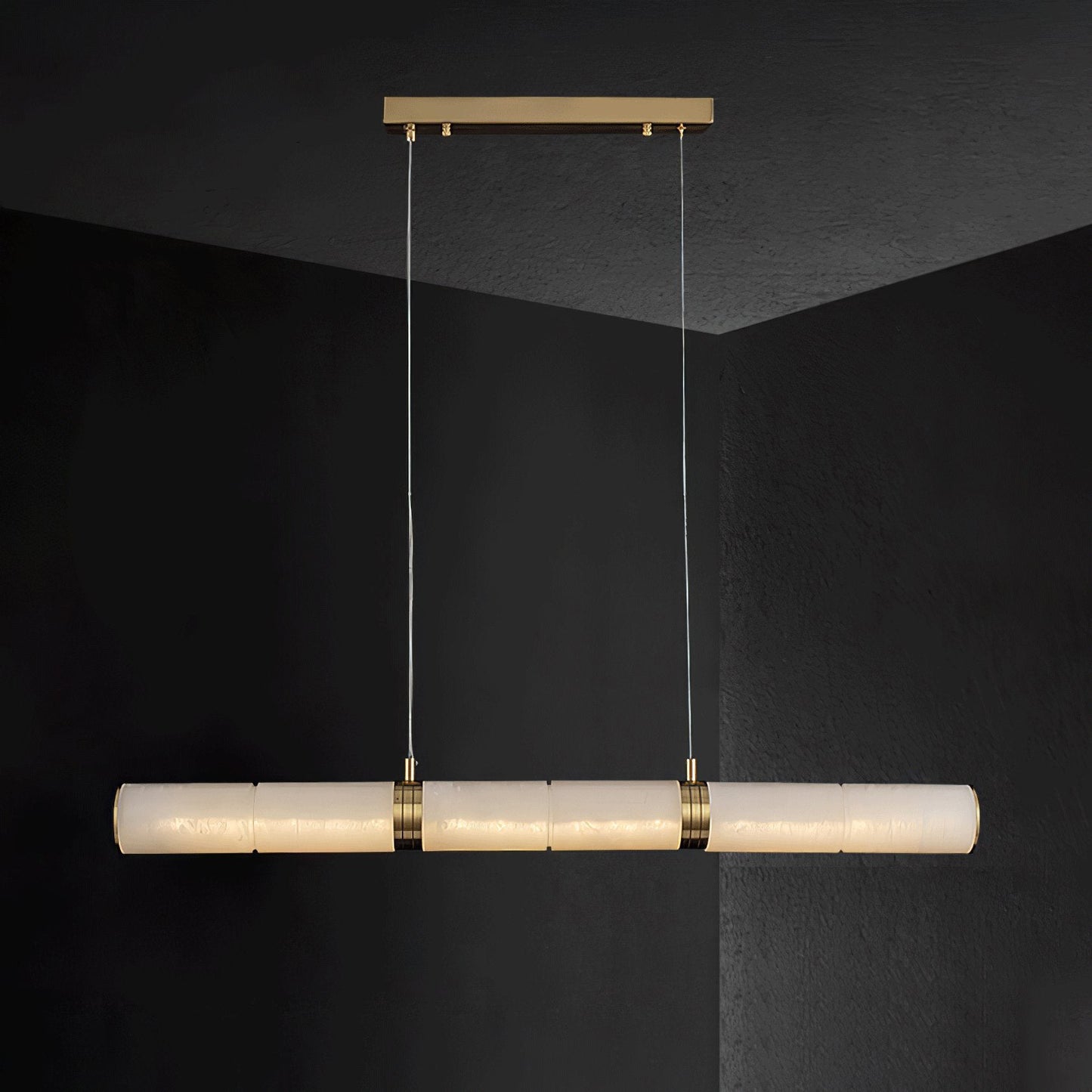 Stream Alabaster Pendant Light - Linear Brass & Translucent Stone Bar | Modern Natural Alabaster Kitchen Island Light