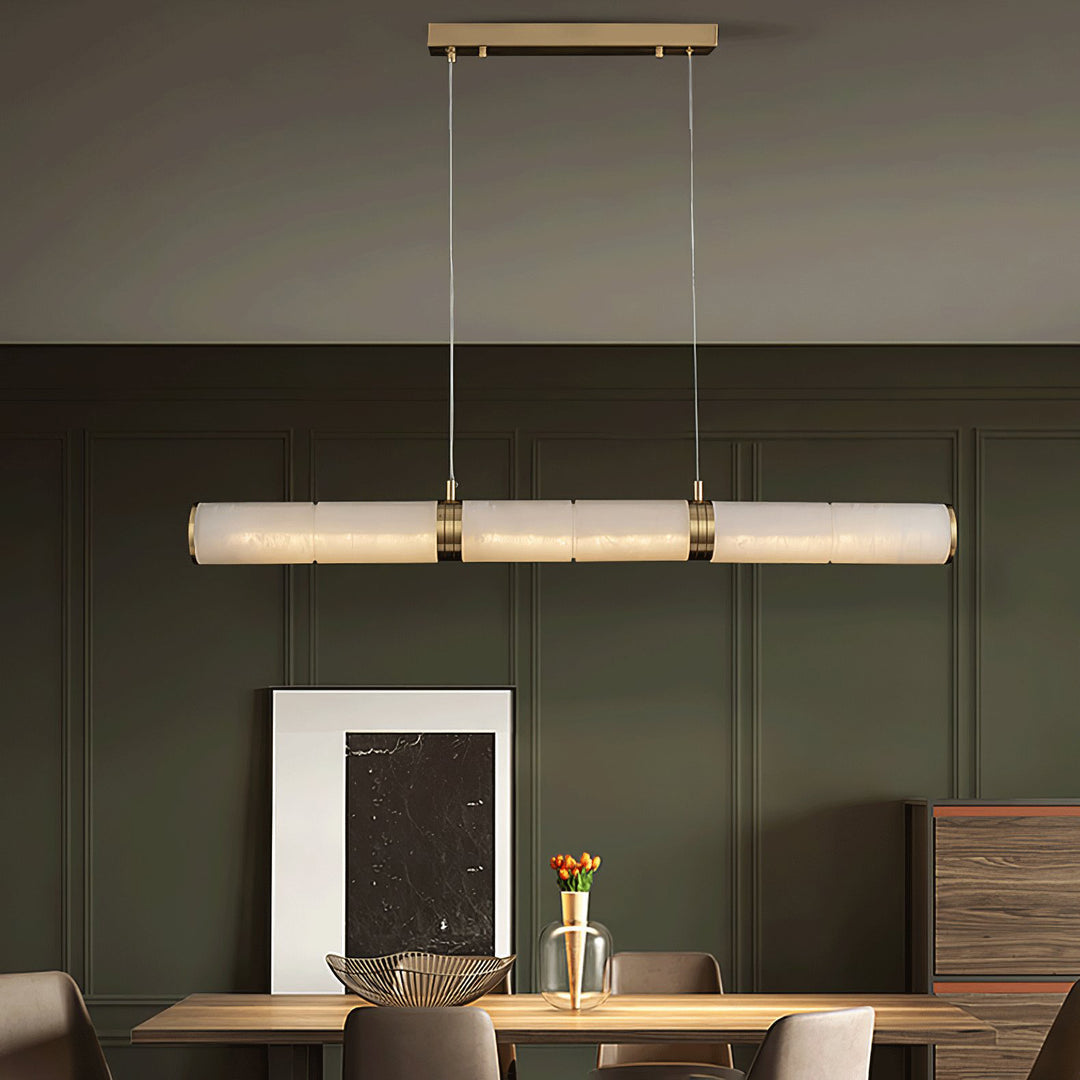Stream Alabaster Pendant Light - Linear Brass & Translucent Stone Bar | Modern Natural Alabaster Kitchen Island Light