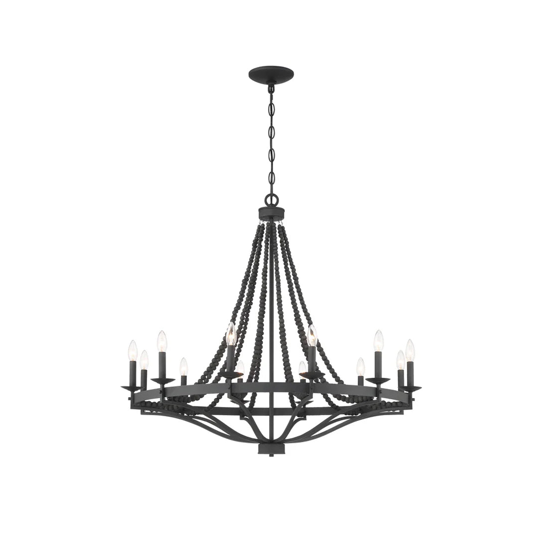 Streator Chandelier - Coastal Wood Beaded Wagon Wheel Pendant Light | Modern Farmhouse Multi-Light Chandelier