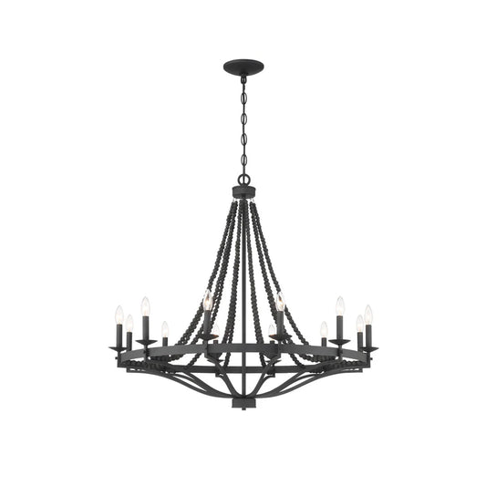 Streator Chandelier - Coastal Wood Beaded Wagon Wheel Pendant Light | Modern Farmhouse Multi-Light Chandelier