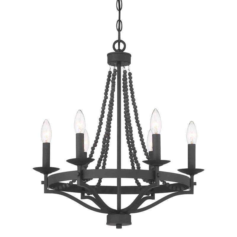 Streator Chandelier - Coastal Wood Beaded Wagon Wheel Pendant Light | Modern Farmhouse Multi-Light Chandelier