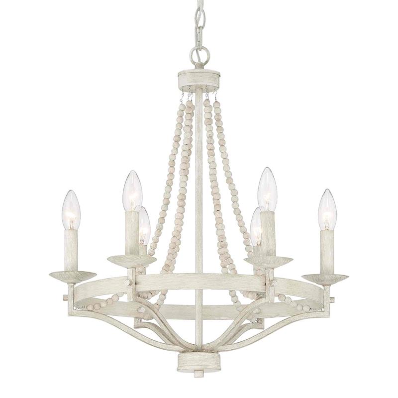 Streator Chandelier - Coastal Wood Beaded Wagon Wheel Pendant Light | Modern Farmhouse Multi-Light Chandelier