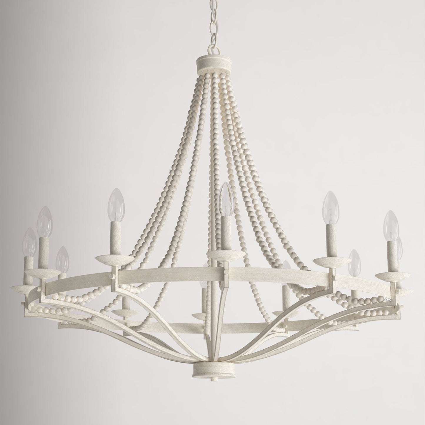Streator Chandelier - Coastal Wood Beaded Wagon Wheel Pendant Light | Modern Farmhouse Multi-Light Chandelier
