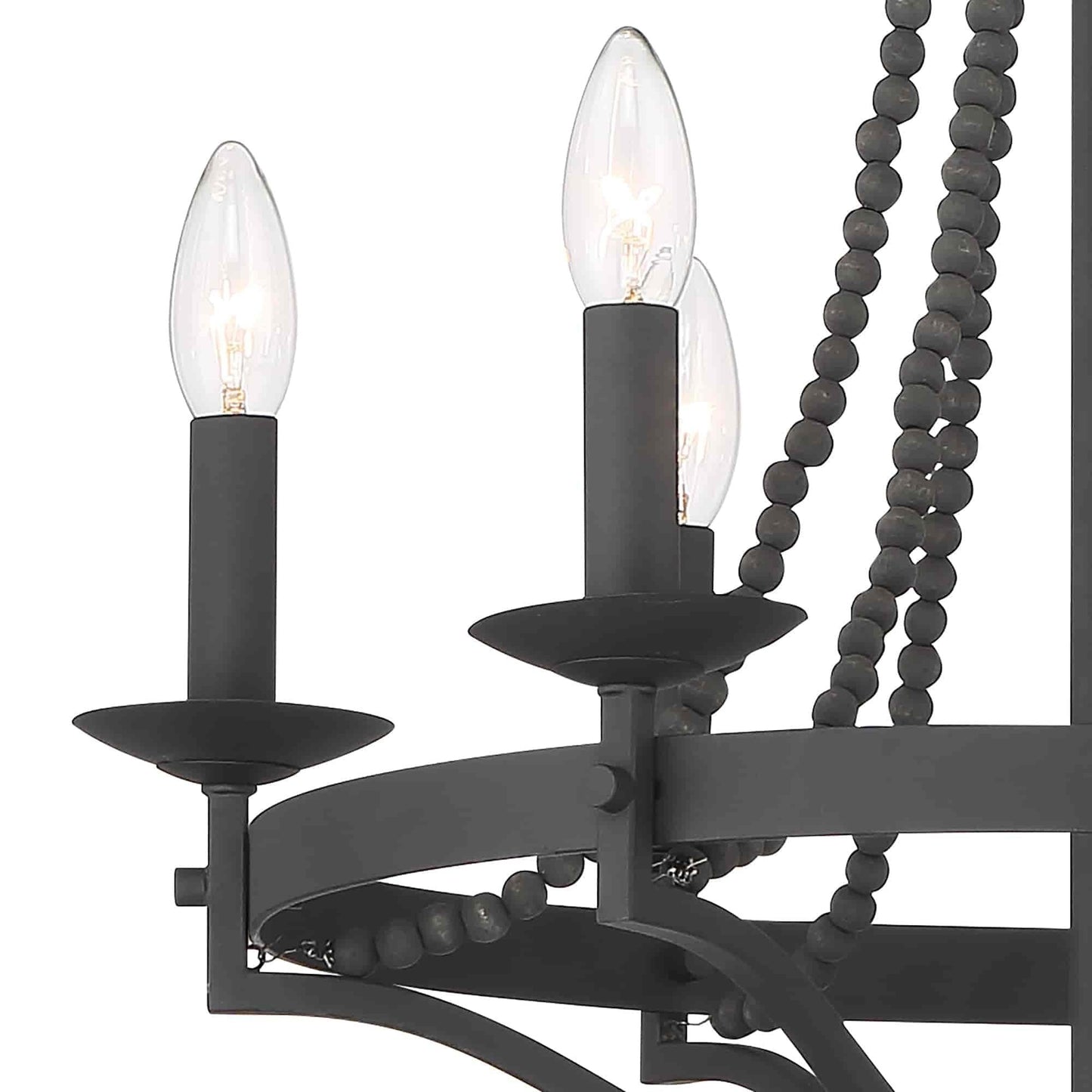 Streator Chandelier - Coastal Wood Beaded Wagon Wheel Pendant Light | Modern Farmhouse Multi-Light Chandelier