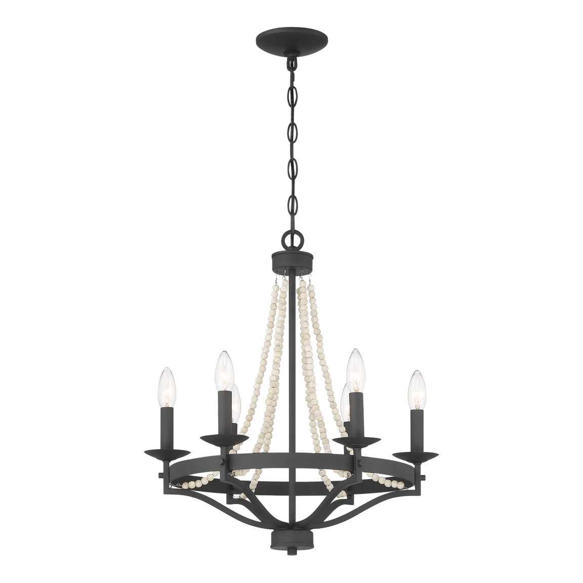 Streator Chandelier - Coastal Wood Beaded Wagon Wheel Pendant Light | Modern Farmhouse Multi-Light Chandelier