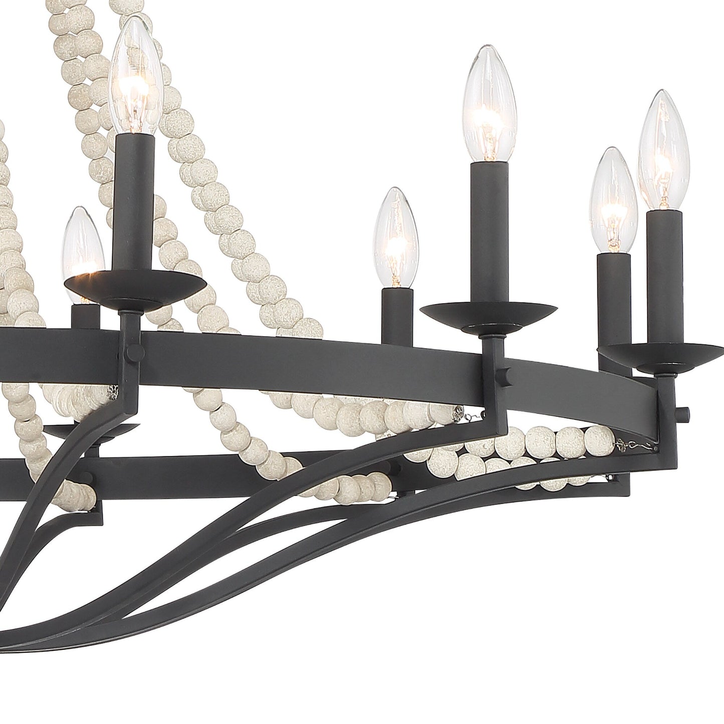 Streator Chandelier - Coastal Wood Beaded Wagon Wheel Pendant Light | Modern Farmhouse Multi-Light Chandelier