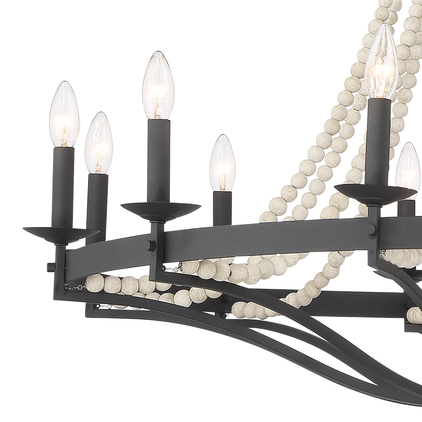 Streator Chandelier - Coastal Wood Beaded Wagon Wheel Pendant Light | Modern Farmhouse Multi-Light Chandelier
