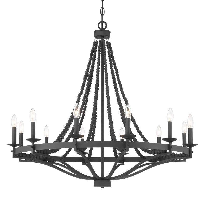 Streator Chandelier - Coastal Wood Beaded Wagon Wheel Pendant Light | Modern Farmhouse Multi-Light Chandelier