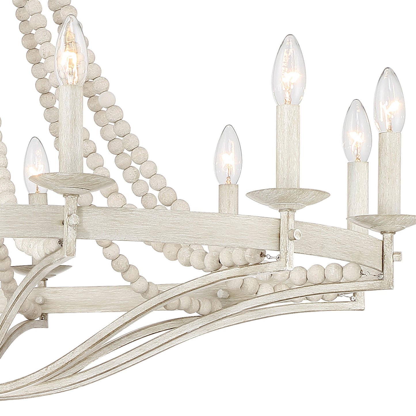 Streator Chandelier - Coastal Wood Beaded Wagon Wheel Pendant Light | Modern Farmhouse Multi-Light Chandelier