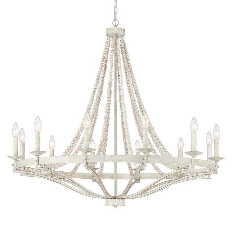 Streator Chandelier - Coastal Wood Beaded Wagon Wheel Pendant Light | Modern Farmhouse Multi-Light Chandelier