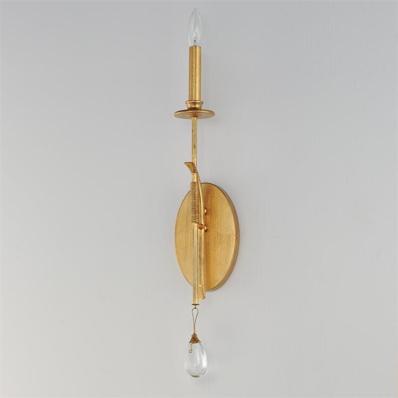 Stretford Candle Wall Lamp - Antique Gold Leaf & Crystal Sconce | Handcrafted Rustic Wall Light
