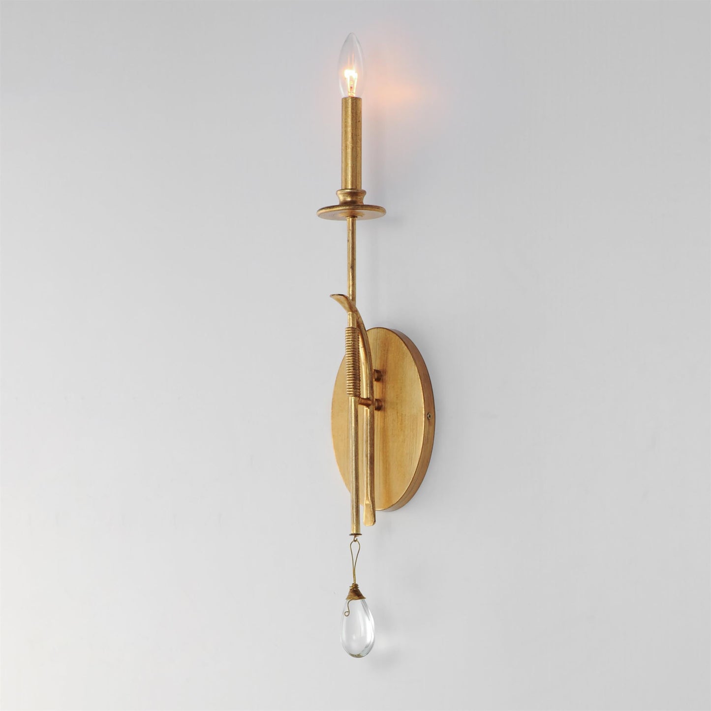 Stretford Candle Wall Lamp - Antique Gold Leaf & Crystal Sconce | Handcrafted Rustic Wall Light