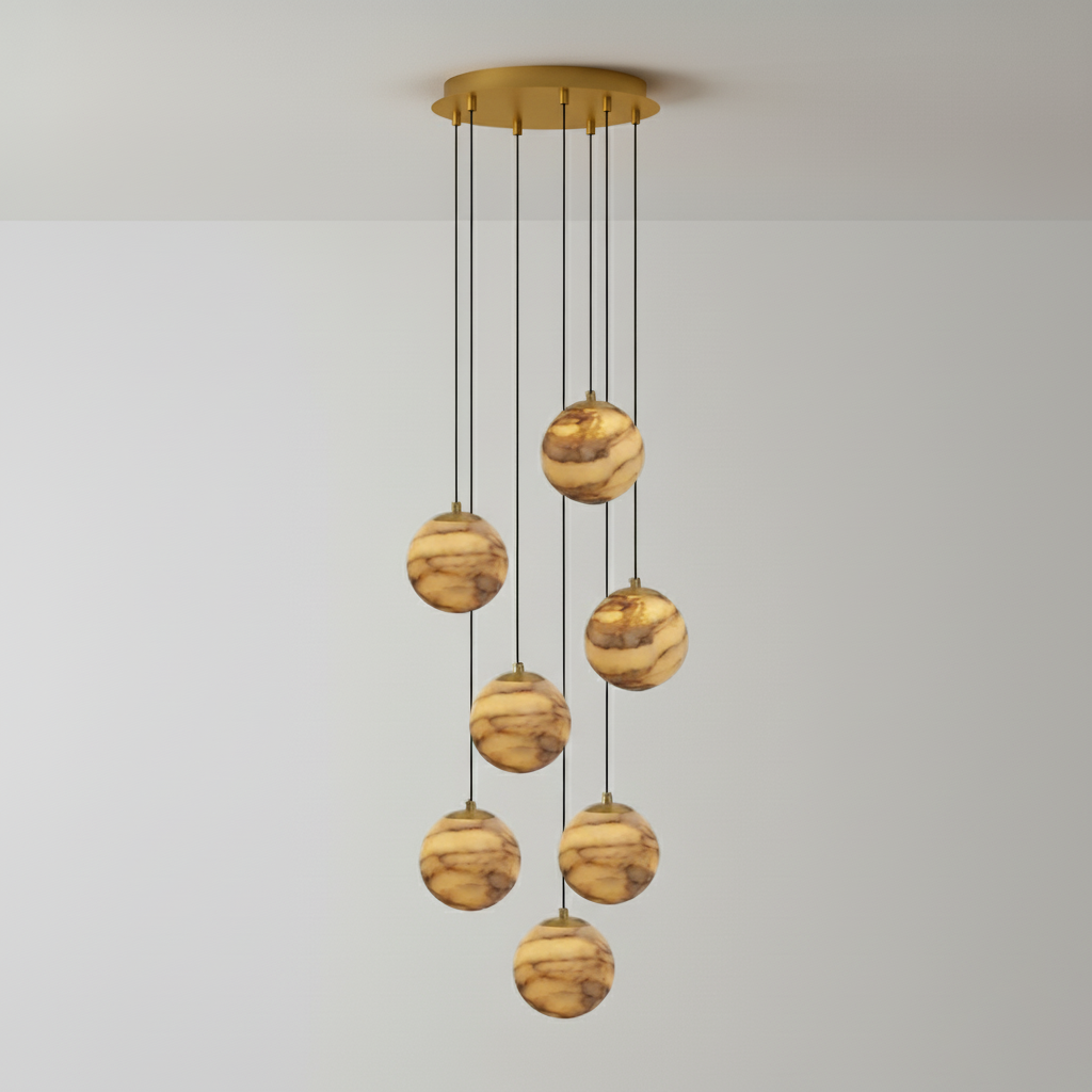 Sultana Alabaster Cluster Chandelier - Yellow Alabaster Multi-Light Pendant | Cascading Grand Foyer Light