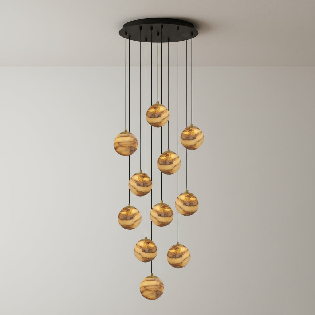 Sultana Alabaster Cluster Chandelier - Yellow Alabaster Multi-Light Pendant | Cascading Grand Foyer Light