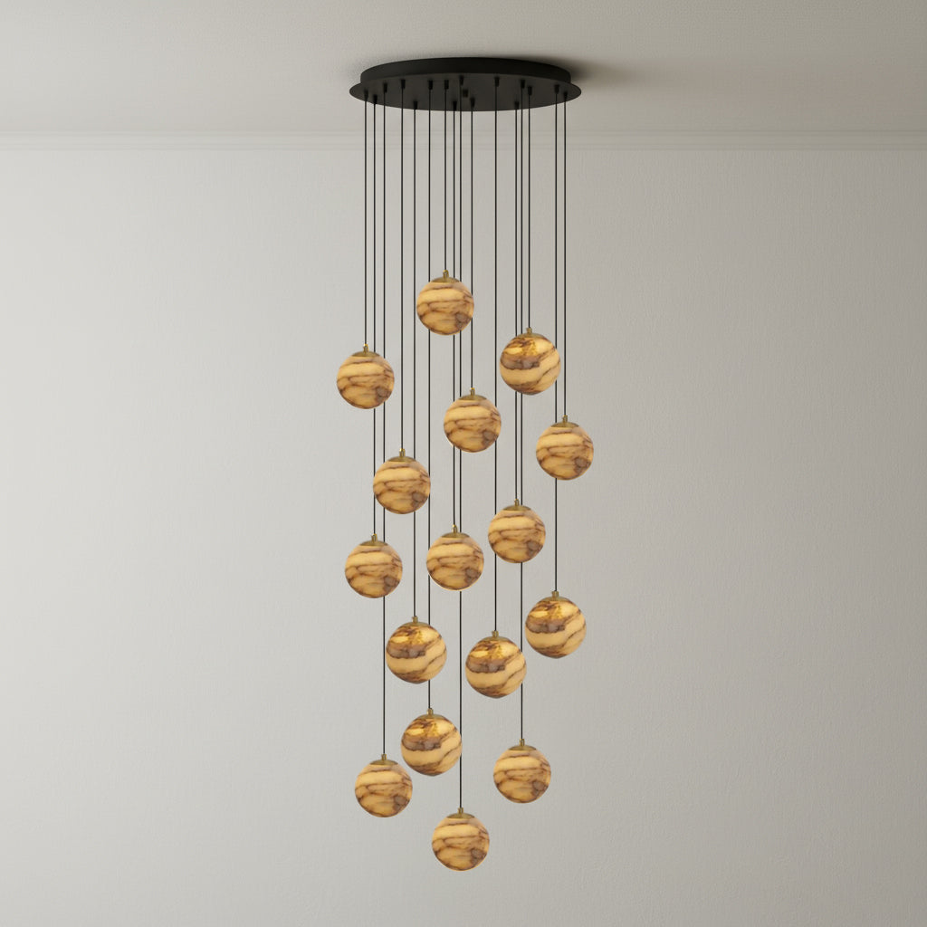 Sultana Alabaster Cluster Chandelier - Yellow Alabaster Multi-Light Pendant | Cascading Grand Foyer Light