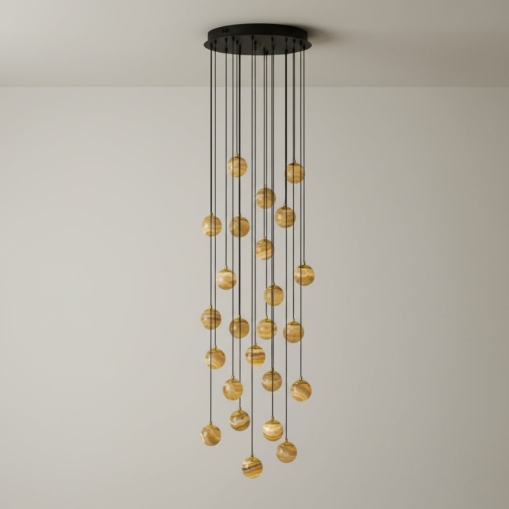 Sultana Alabaster Cluster Chandelier - Yellow Alabaster Multi-Light Pendant | Cascading Grand Foyer Light