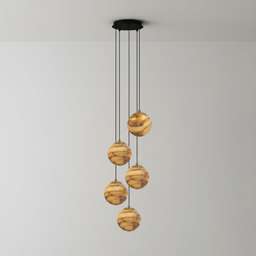 Sultana Alabaster Cluster Chandelier - Yellow Alabaster Multi-Light Pendant | Cascading Grand Foyer Light