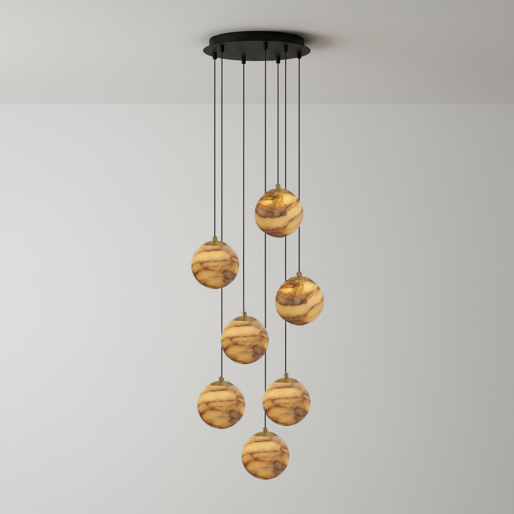 Sultana Alabaster Cluster Chandelier - Yellow Alabaster Multi-Light Pendant | Cascading Grand Foyer Light
