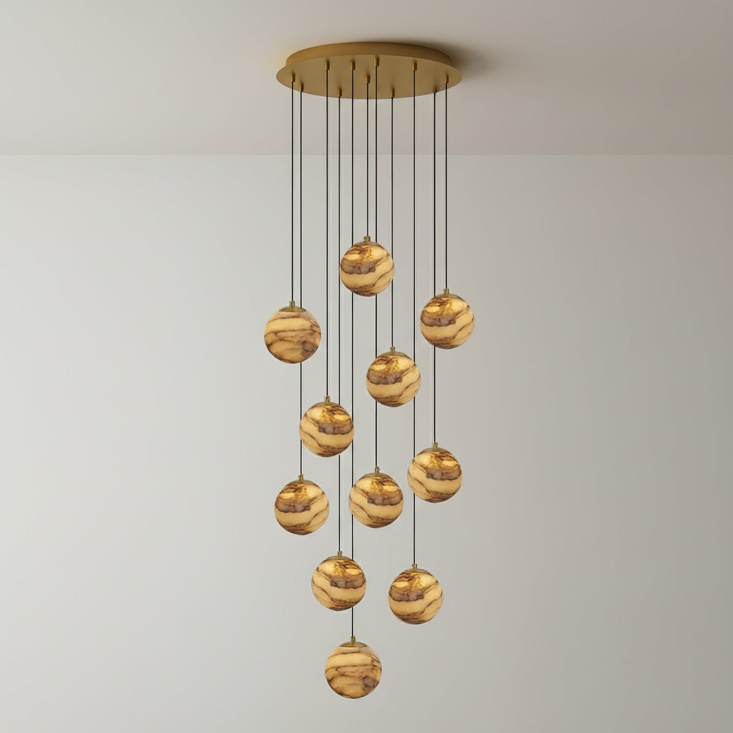 Sultana Alabaster Cluster Chandelier - Yellow Alabaster Multi-Light Pendant | Cascading Grand Foyer Light