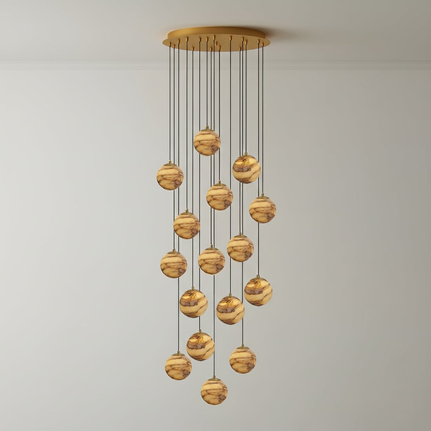 Sultana Alabaster Cluster Chandelier - Yellow Alabaster Multi-Light Pendant | Cascading Grand Foyer Light