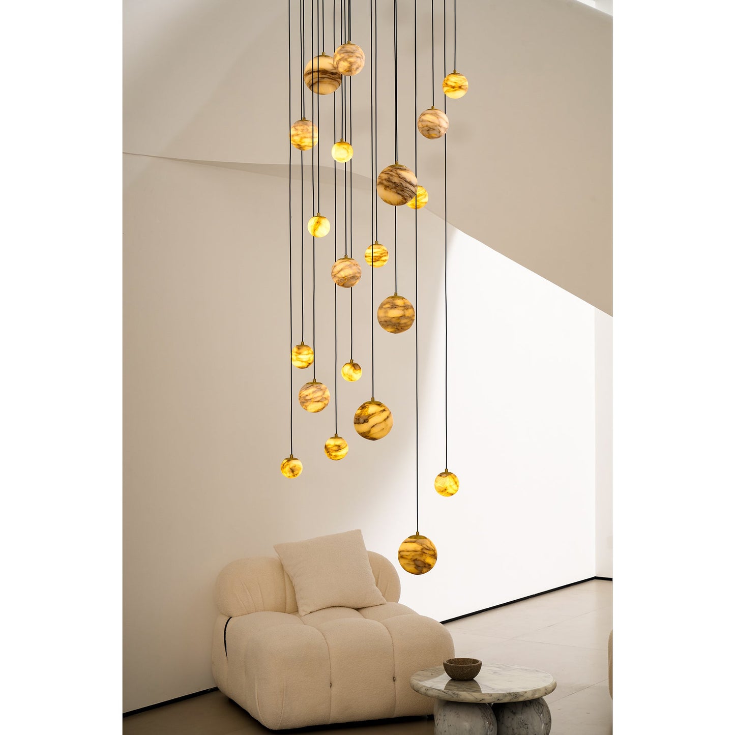 Sultana Alabaster Cluster Chandelier - Yellow Alabaster Multi-Light Pendant | Cascading Grand Foyer Light