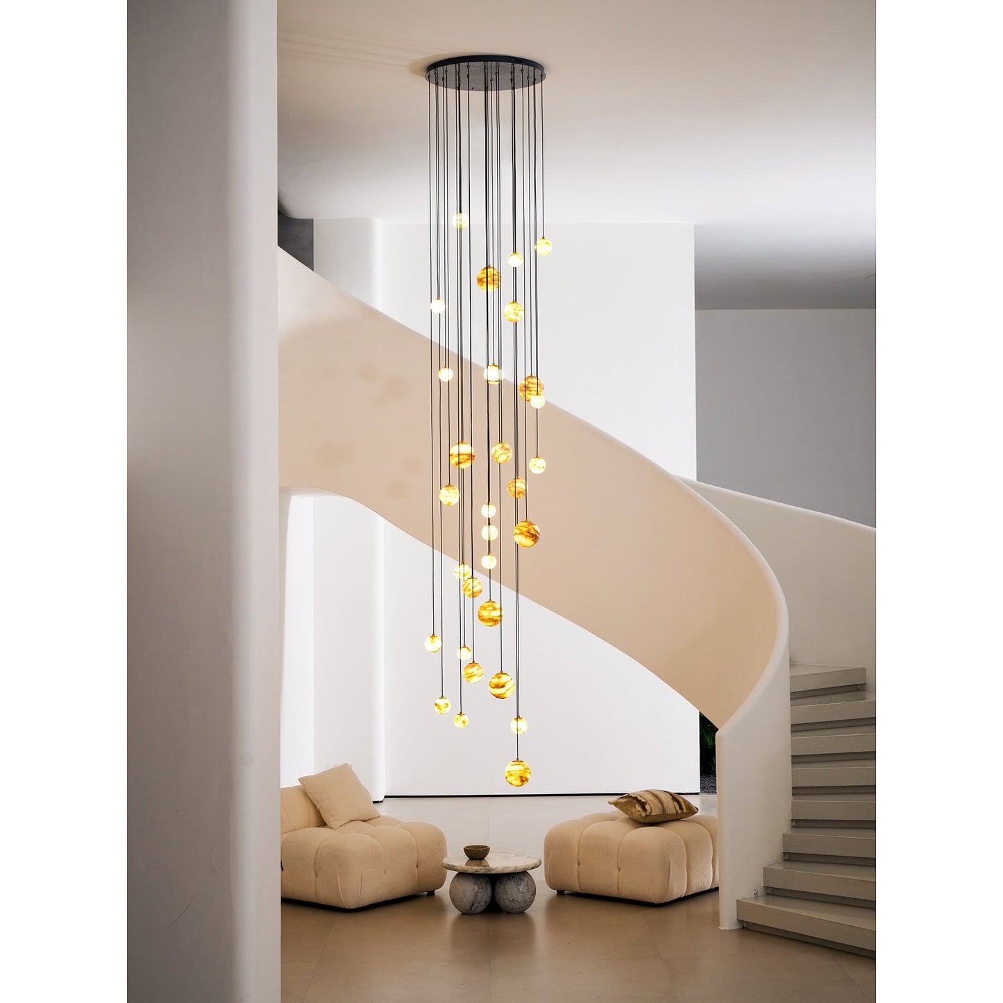 Sultana Alabaster Cluster Chandelier - Yellow Alabaster Multi-Light Pendant | Cascading Grand Foyer Light