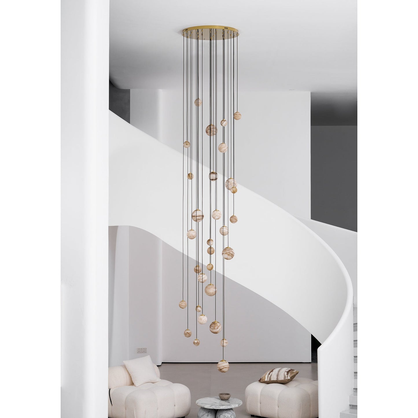 Sultana Alabaster Cluster Chandelier - Yellow Alabaster Multi-Light Pendant | Cascading Grand Foyer Light
